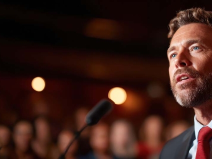 Coach prise de parole en public : dirigeant s’exprimant au micro avec impact devant son audience