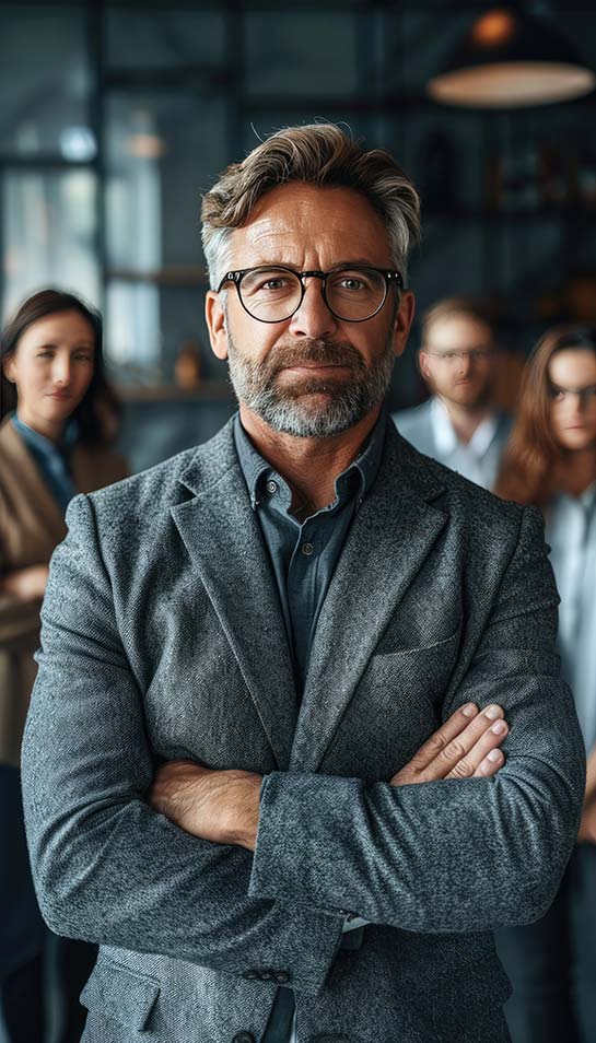 Coach de dirigeant en réflexion stratégique dans un cadre professionnel